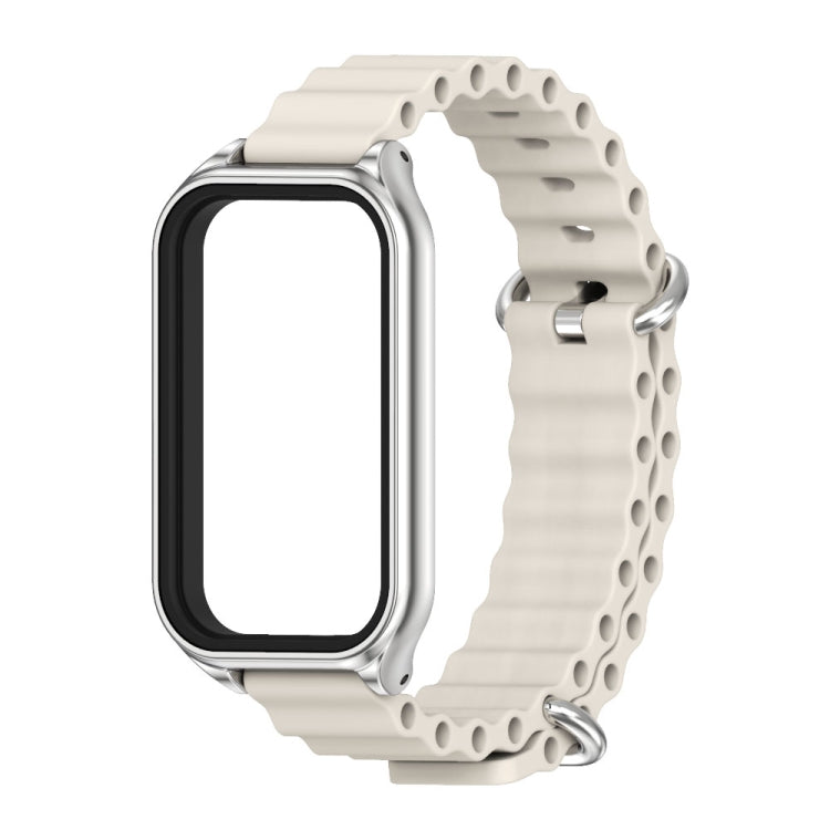 For Xiaomi Smart Band 8 Active / Redmi Band 2 Mijobs Metal Shell Ocean Silicone Watch Band(Grey Silver) - Watch Bands by MIJOBS | Online Shopping South Africa | PMC TechLife | Buy Now Pay Later Mobicred