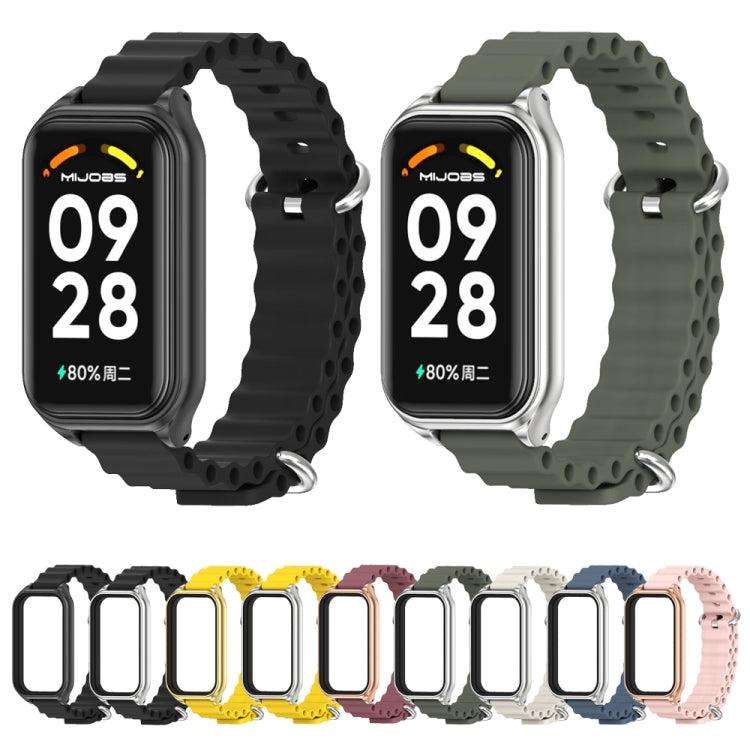 For Xiaomi Smart Band 8 Active / Redmi Band 2 Mijobs Metal Shell Ocean Silicone Watch Band(Grey Silver) - Watch Bands by MIJOBS | Online Shopping South Africa | PMC TechLife | Buy Now Pay Later Mobicred