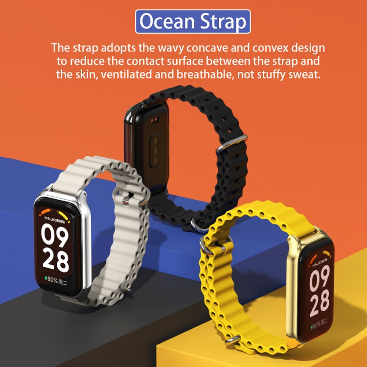 For Xiaomi Smart Band 8 Active / Redmi Band 2 Mijobs Metal Shell Ocean Silicone Watch Band(Black) - Watch Bands by MIJOBS | Online Shopping South Africa | PMC TechLife | Buy Now Pay Later Mobicred