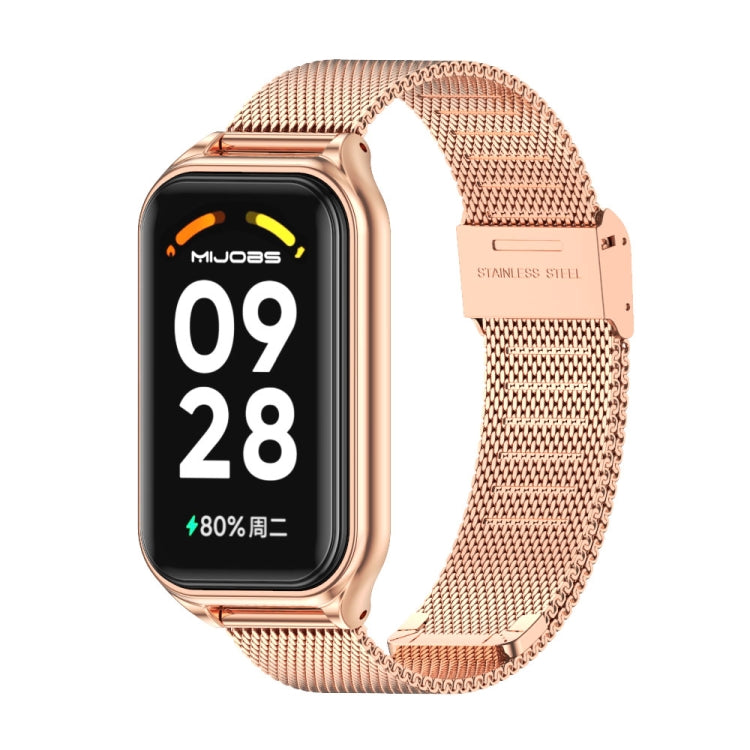 For Xiaomi Smart Band 8 Active / Redmi Band 2 Mijobs Metal Shell + Milan Buckle Metal Watch Band(Rose Gold) - Watch Bands by MIJOBS | Online Shopping South Africa | PMC TechLife | Buy Now Pay Later Mobicred