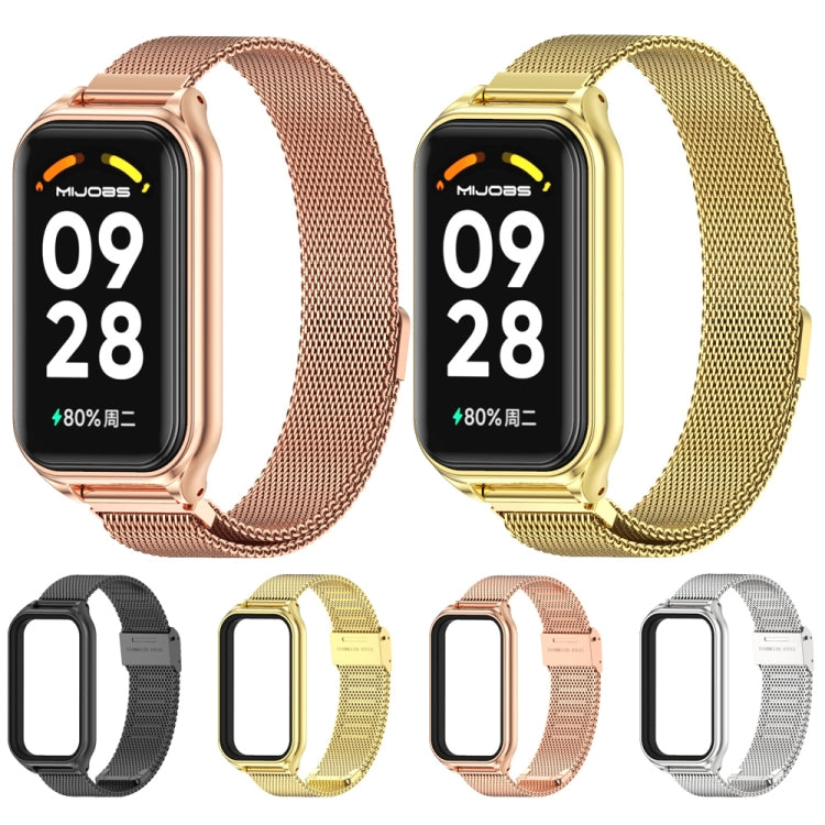 For Xiaomi Smart Band 8 Active / Redmi Band 2 Mijobs Metal Shell + Milan Buckle Metal Watch Band(Rose Gold) - Watch Bands by MIJOBS | Online Shopping South Africa | PMC TechLife | Buy Now Pay Later Mobicred