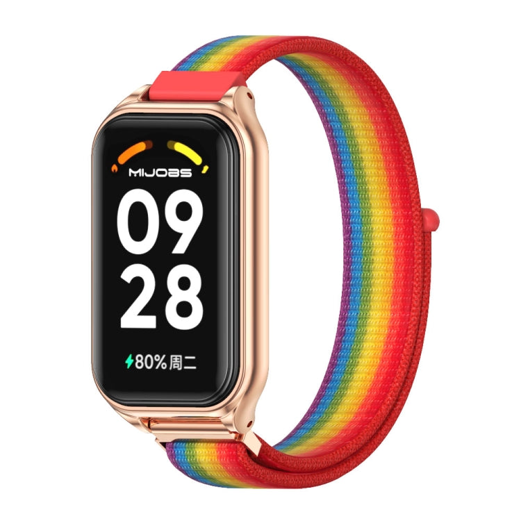 For Xiaomi Smart Band 8 Active / Redmi Band 2 Mijobs Metal Shell Breathable Nylon Loop Watch Band(Rainbow Rose Gold) - Watch Bands by MIJOBS | Online Shopping South Africa | PMC TechLife | Buy Now Pay Later Mobicred