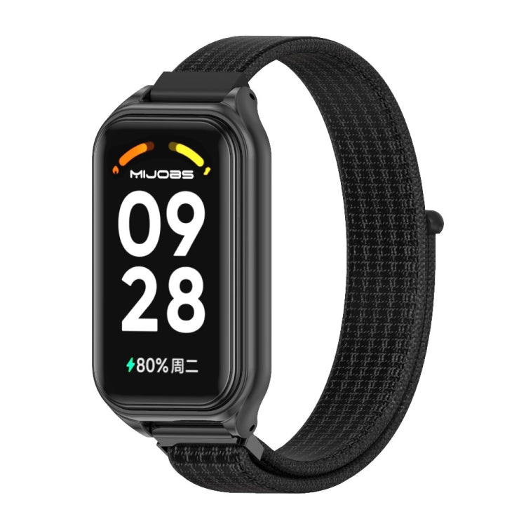 For Xiaomi Smart Band 8 Active / Redmi Band 2 Mijobs Metal Shell Breathable Nylon Loop Watch Band(Black) - Watch Bands by MIJOBS | Online Shopping South Africa | PMC TechLife | Buy Now Pay Later Mobicred