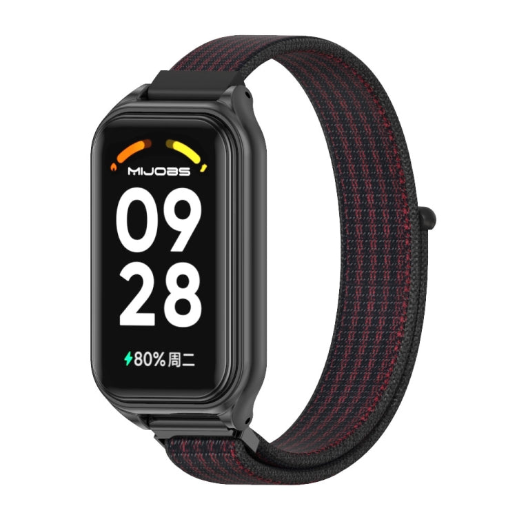 For Xiaomi Smart Band 8 Active / Redmi Band 2 Mijobs Metal Shell Breathable Nylon Loop Watch Band(Black Red) - Watch Bands by MIJOBS | Online Shopping South Africa | PMC TechLife | Buy Now Pay Later Mobicred