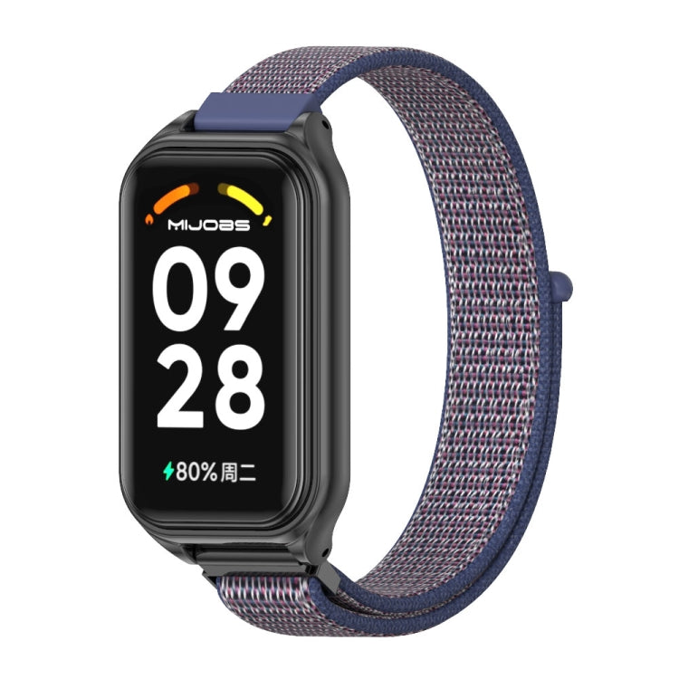 For Xiaomi Smart Band 8 Active / Redmi Band 2 Mijobs Metal Shell Breathable Nylon Loop Watch Band(Midnight Blue Black) - Watch Bands by MIJOBS | Online Shopping South Africa | PMC TechLife | Buy Now Pay Later Mobicred