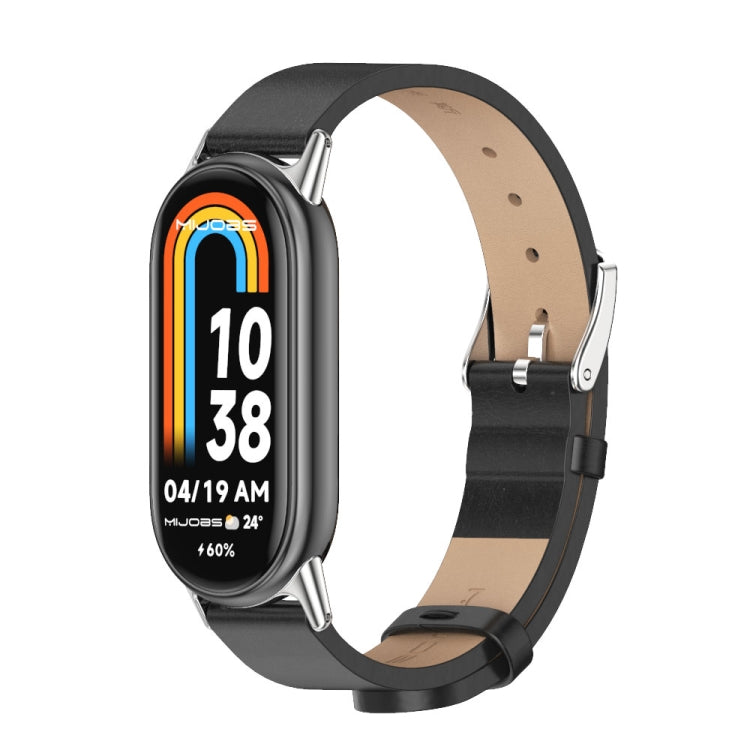 For Xiaomi Mi Band 8 / 9 / 9 NFC Mijobs Microfiber PU Leather Watch Band(Black Silver) - Watch Bands by MIJOBS | Online Shopping South Africa | PMC TechLife | Buy Now Pay Later Mobicred