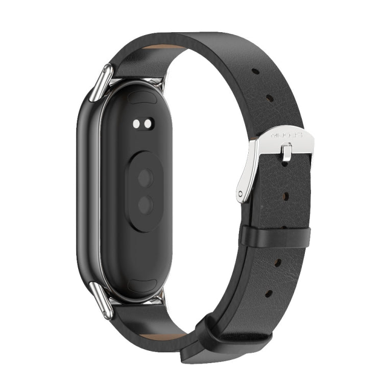 For Xiaomi Mi Band 8 / 9 / 9 NFC Mijobs Microfiber PU Leather Watch Band(Black Silver) - Watch Bands by MIJOBS | Online Shopping South Africa | PMC TechLife | Buy Now Pay Later Mobicred