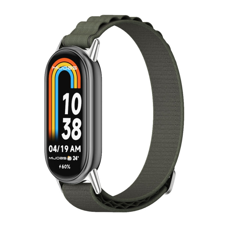 For Xiaomi Mi Band 8 / 9 / 9 NFC Mijobs Nylon Breathable Watch Band(Green Silver) - Watch Bands by MIJOBS | Online Shopping South Africa | PMC TechLife | Buy Now Pay Later Mobicred