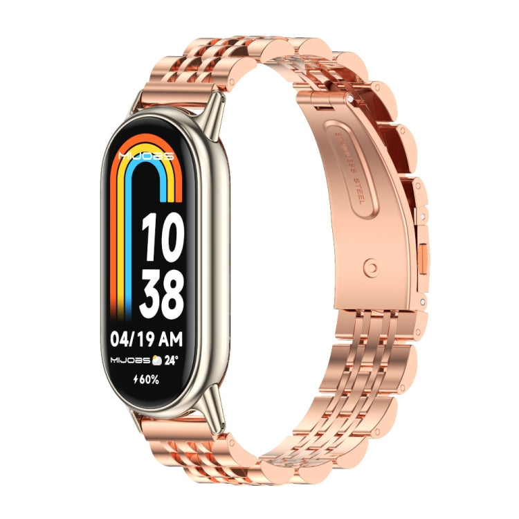 For Xiaomi Mi Band 8 / 9 / 9 NFC Mijobs Seven Bead Stainless Steel Watch Band(Rose Gold+Light Gold) - Watch Bands by MIJOBS | Online Shopping South Africa | PMC TechLife | Buy Now Pay Later Mobicred