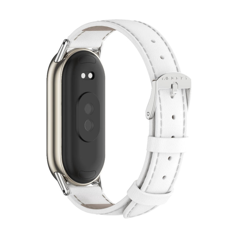 For Xiaomi Mi Band 8 / 9 / 9 NFC Mijobs Genuine Leather Watch Band(White Silver) - Watch Bands by MIJOBS | Online Shopping South Africa | PMC TechLife | Buy Now Pay Later Mobicred