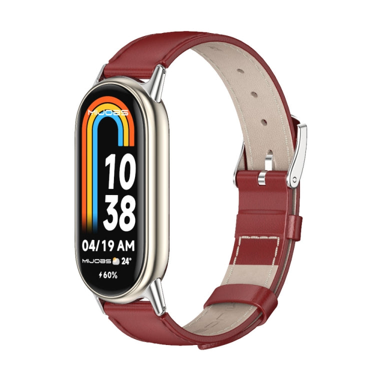 For Xiaomi Mi Band 8 / 9 / 9 NFC Mijobs Genuine Leather Watch Band(Red Silver) - Watch Bands by MIJOBS | Online Shopping South Africa | PMC TechLife | Buy Now Pay Later Mobicred