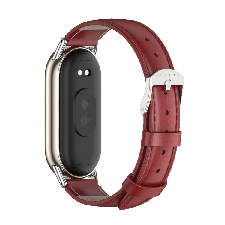 For Xiaomi Mi Band 8 / 9 / 9 NFC Mijobs Genuine Leather Watch Band(Red Silver) - Watch Bands by MIJOBS | Online Shopping South Africa | PMC TechLife | Buy Now Pay Later Mobicred