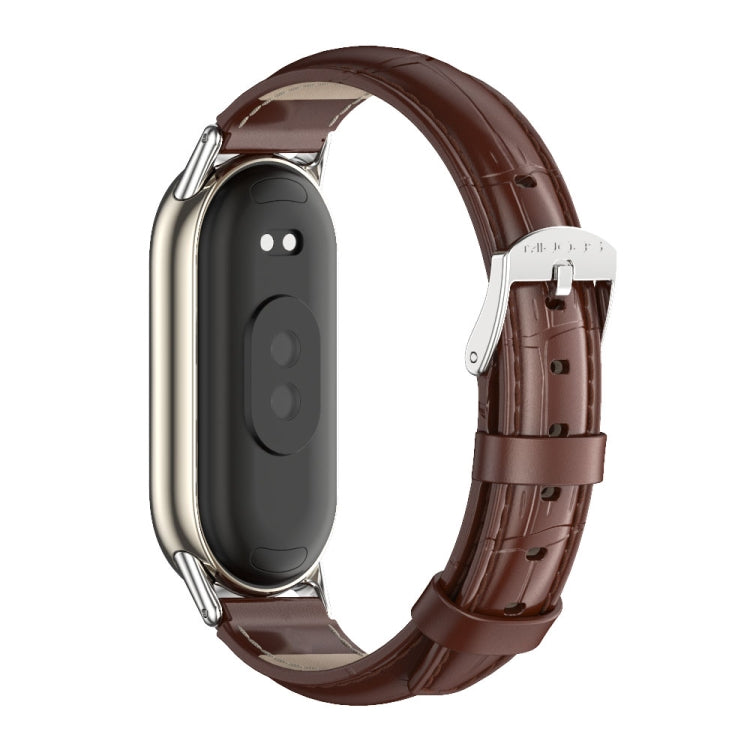 For Xiaomi Mi Band 8 / 9 / 9 NFC Mijobs Genuine Leather Watch Band(Bamboo Coffee Silver) - Watch Bands by MIJOBS | Online Shopping South Africa | PMC TechLife | Buy Now Pay Later Mobicred