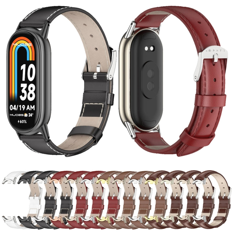 For Xiaomi Mi Band 8 / 9 / 9 NFC Mijobs Genuine Leather Watch Band(Red Silver) - Watch Bands by MIJOBS | Online Shopping South Africa | PMC TechLife | Buy Now Pay Later Mobicred