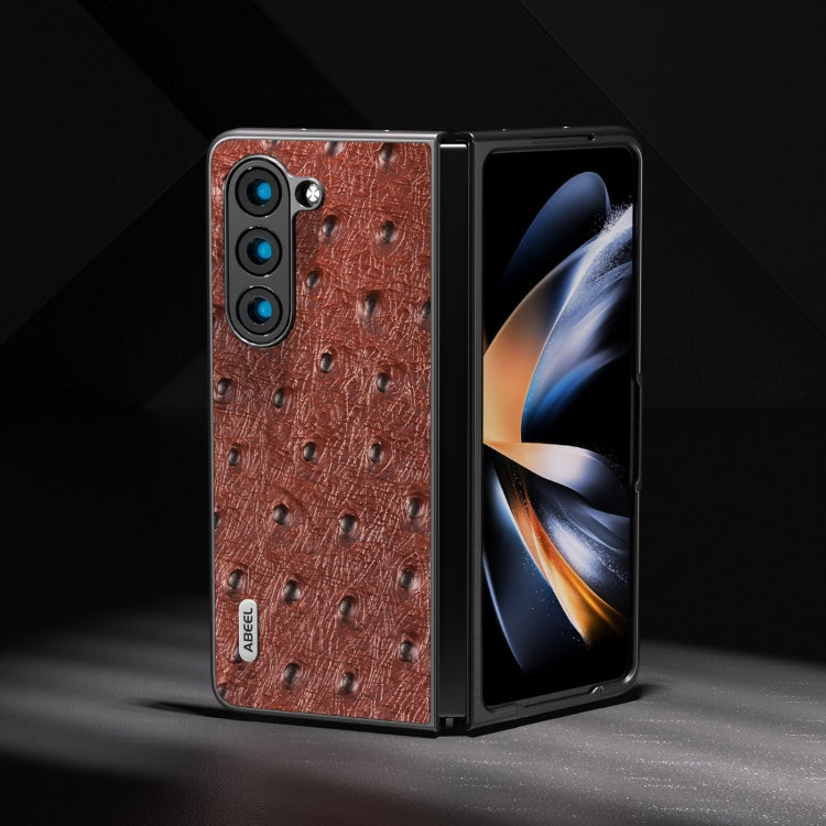For Samsung Galaxy Z Fold5 ABEEL Genuine Leather Ostrich Texture Phone Case(Coffee) - free shipping - PMC TechLife - Order now!