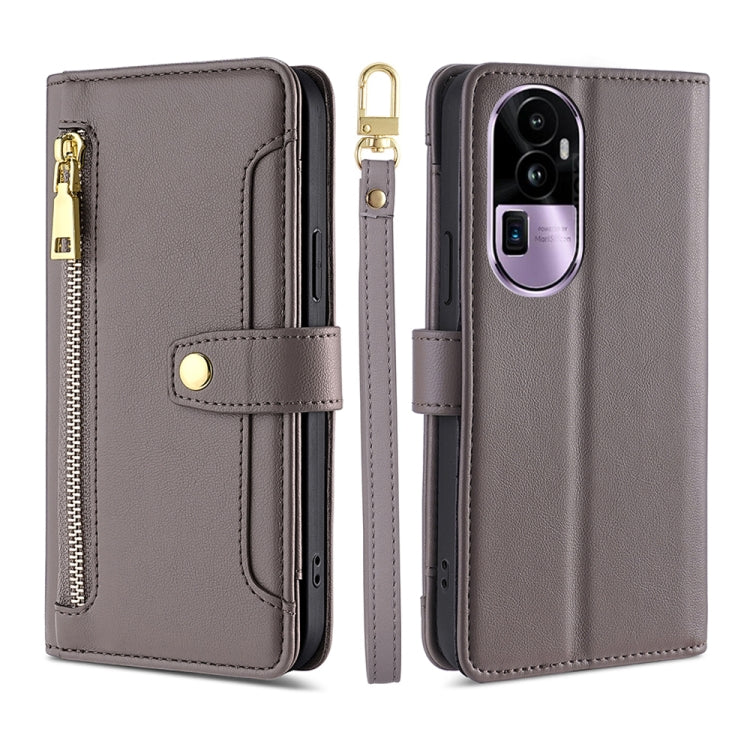 For OPPO Reno10 Pro+ 5G Sheep Texture Cross-body Zipper Wallet Leather Phone Case(Grey) - OPPO Cases by PMC TechLife | Online Shopping South Africa | PMC TechLife | Buy Now Pay Later Mobicred