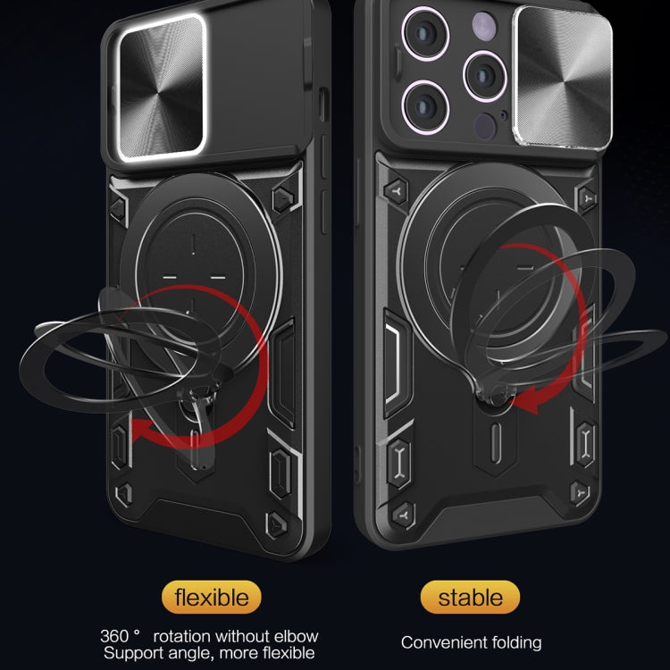 For iPhone 14 Pro CD Texture Sliding Camshield Magnetic Holder Phone Case(Purple) - free shipping - PMC TechLife - Order now!