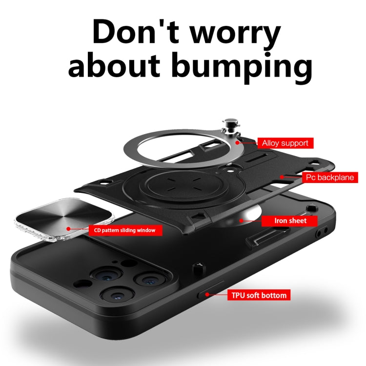 For iPhone 14 Pro Max CD Texture Sliding Camshield Magnetic Holder Phone Case(Black) - free shipping - PMC TechLife - Order now!