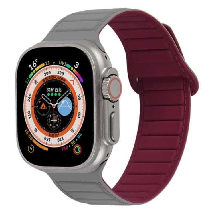 For Apple Watch 8 45mm  Loop Magnetic Silicone Watch Band(Grey Wine Red) - Watch Bands by PMC TechLife | Online Shopping South Africa | PMC TechLife