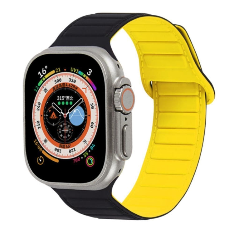 For Apple Watch SE 2022 44mm Loop Magnetic Silicone Watch Band(Black Yellow) - Watch Bands by PMC TechLife | Online Shopping South Africa | PMC TechLife