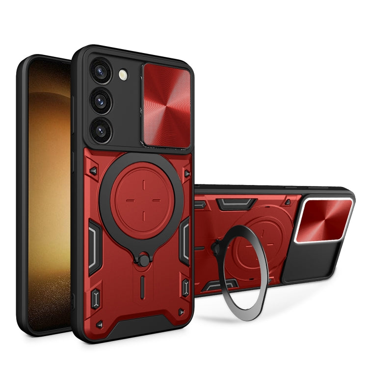 For Samsung Galaxy S23 5G CD Texture Sliding Camshield Magnetic Holder Phone Case(Red) - free shipping - PMC TechLife - Order now!
