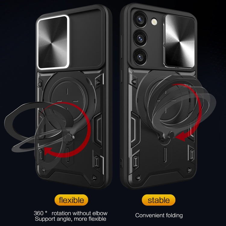 For Samsung Galaxy S23 5G CD Texture Sliding Camshield Magnetic Holder Phone Case(Blue) - free shipping - PMC TechLife - Order now!