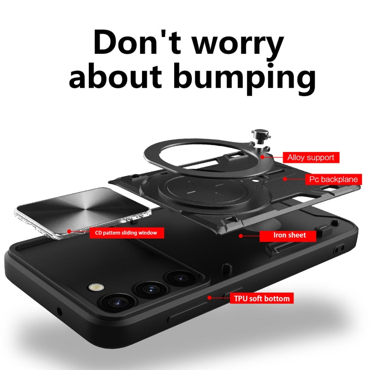 For Samsung Galaxy S23+ 5G CD Texture Sliding Camshield Magnetic Holder Phone Case(Silver) - free shipping - PMC TechLife - Order now!