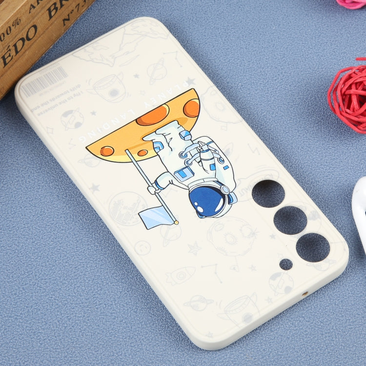 For Samsung Galaxy S21 Ultra 5G Astronaut Pattern Silicone Straight Edge Phone Case(Planet Landing-White) - free shipping - PMC TechLife - Order now!