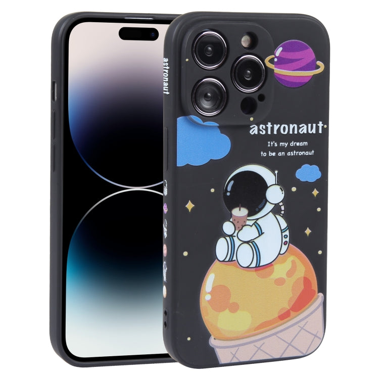 For iPhone 14 Pro Milk Tea Astronaut Pattern Liquid Silicone Phone Case(Ivory Black) - free shipping - PMC TechLife - Order now!