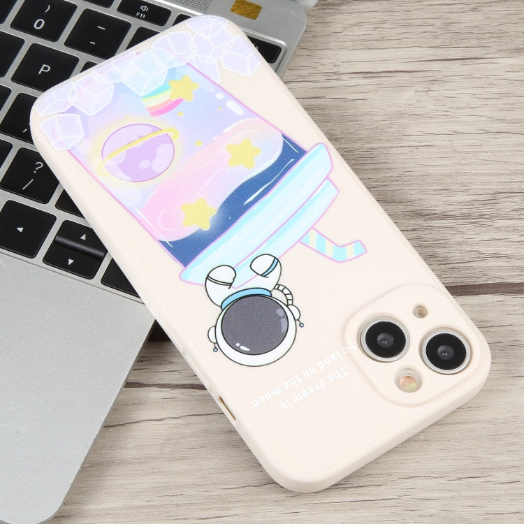 For iPhone 14 Milk Tea Astronaut Pattern Liquid Silicone Phone Case(Ivory White) - free shipping - PMC TechLife - Order now!