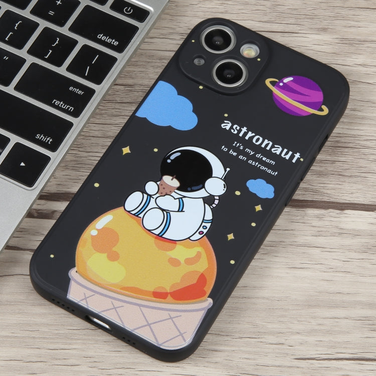 For iPhone 14 Plus Milk Tea Astronaut Pattern Liquid Silicone Phone Case(Ivory Black) - free shipping - PMC TechLife - Order now!