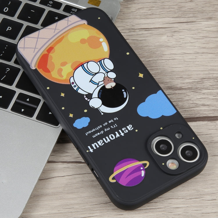 For iPhone 14 Plus Milk Tea Astronaut Pattern Liquid Silicone Phone Case(Ivory Black) - free shipping - PMC TechLife - Order now!