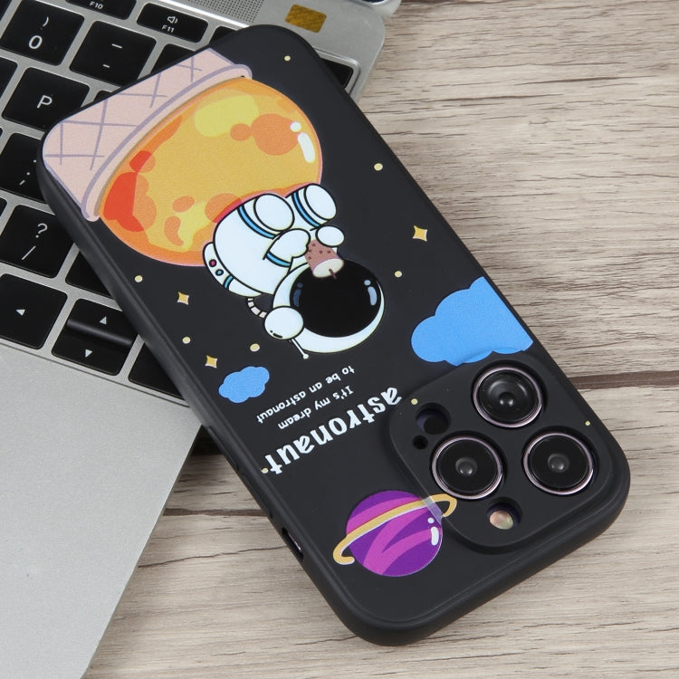 For iPhone 11 Pro Milk Tea Astronaut Pattern Liquid Silicone Phone Case(Ivory Black) - free shipping - PMC TechLife - Order now!
