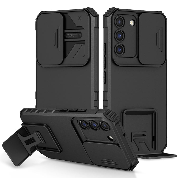 For Samsung Galaxy S22 5G Stereoscopic Holder Sliding Camshield Phone Case(Black) - free shipping - PMC TechLife - Order now!