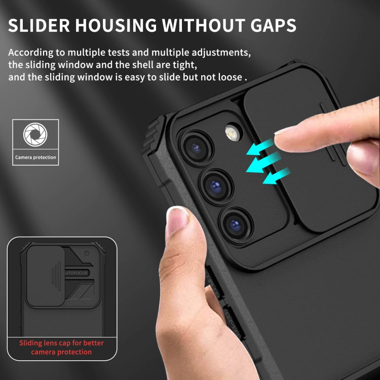 For Samsung Galaxy S22 5G Stereoscopic Holder Sliding Camshield Phone Case(Black) - free shipping - PMC TechLife - Order now!