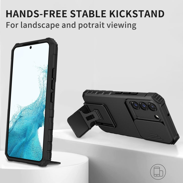 For Samsung Galaxy S22 5G Stereoscopic Holder Sliding Camshield Phone Case(Black) - free shipping - PMC TechLife - Order now!
