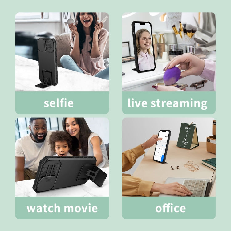 For Samsung Galaxy S22 5G Stereoscopic Holder Sliding Camshield Phone Case(Black) - free shipping - PMC TechLife - Order now!