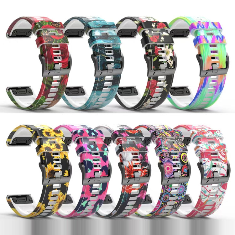 For Garmin Forerunner 965 / 955 / 945 / 935 Printing Quick Release Silicone Watch Band(Rose Flower) - Watch Bands by PMC TechLife | Online Shopping South Africa | PMC TechLife