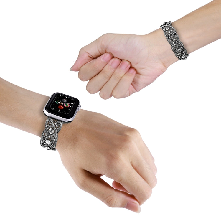 Diamonds Twist Metal Watch Band For Apple Watch 7 41mm(Black) - Watch Bands by PMC TechLife | Online Shopping South Africa | PMC TechLife