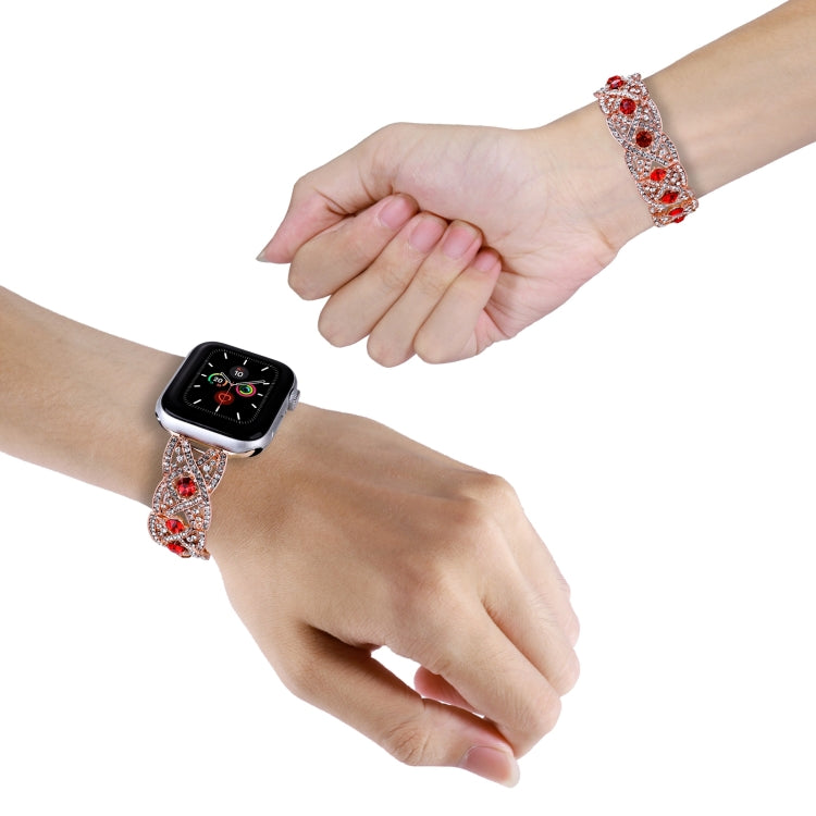 Diamonds Twist Metal Watch Band For Apple Watch 38mm(Rose Gold Red) - Watch Bands by PMC TechLife | Online Shopping South Africa | PMC TechLife