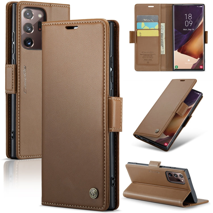 For Samsung Galaxy Note20 Ultra CaseMe 023 Butterfly Buckle Litchi Texture RFID Anti-theft Leather Phone Case(Brown) - free shipping - PMC TechLife - Order now!