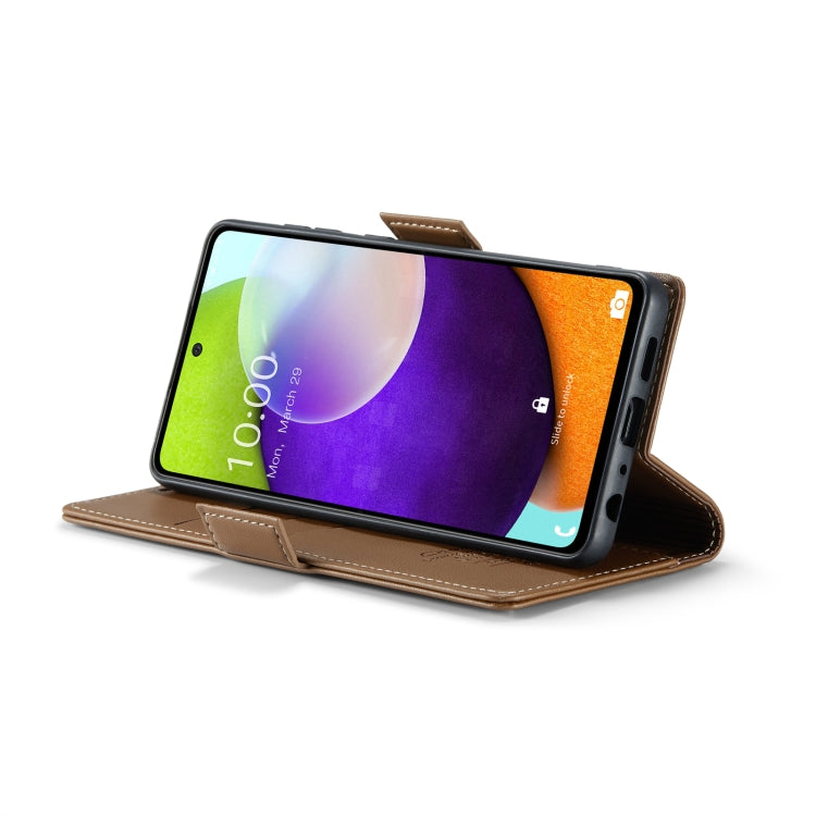 For Samsung Galaxy A52/A52s 5G CaseMe 023 Butterfly Buckle Litchi Texture RFID Anti-theft Leather Phone Case(Brown) - free shipping - PMC TechLife - Order now!