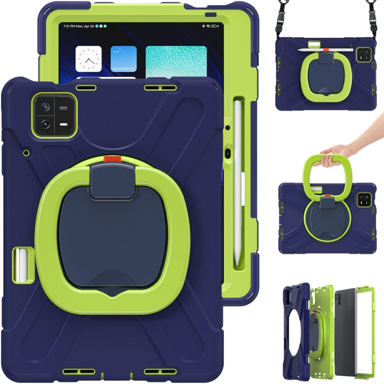For Xiaomi Pad 6 / 6 Pro Silicone Hybrid PC Tablet Case with Holder & Shoulder Strap(Navy Blue Olivine) -  by PMC TechLife | Online Shopping South Africa | PMC TechLife