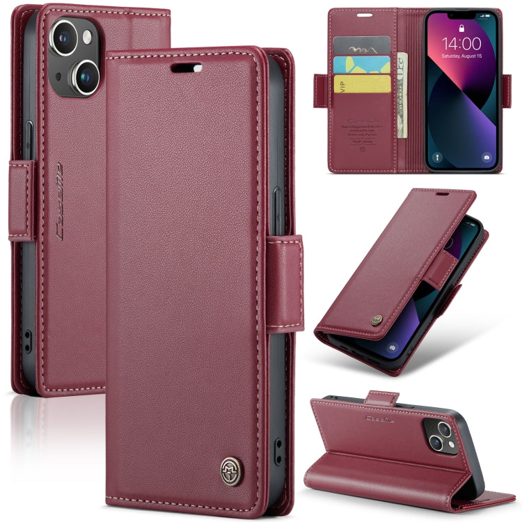 For iPhone 14 Plus CaseMe 023 Butterfly Buckle Litchi Texture RFID Anti-theft Leather Phone Case(Wine Red) - iPhone 14 Plus Cases by CaseMe | Online Shopping South Africa | PMC TechLife | Buy Now Pay Later Mobicred
