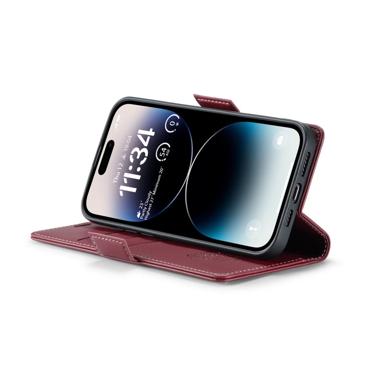 For iPhone 14 Pro CaseMe 023 Butterfly Buckle Litchi Texture RFID Anti-theft Leather Phone Case(Wine Red) - iPhone 14 Pro Cases by CaseMe | Online Shopping South Africa | PMC TechLife | Buy Now Pay Later Mobicred