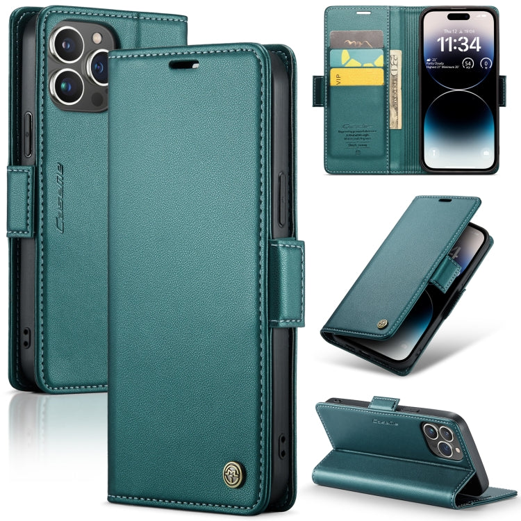 For iPhone 14 Pro CaseMe 023 Butterfly Buckle Litchi Texture RFID Anti-theft Leather Phone Case(Pearly Blue) - iPhone 14 Pro Cases by CaseMe | Online Shopping South Africa | PMC TechLife
