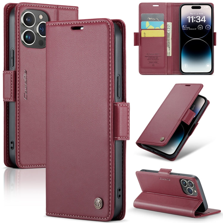 For iPhone 14 Pro Max CaseMe 023 Butterfly Buckle Litchi Texture RFID Anti-theft Leather Phone Case(Wine Red) - iPhone 14 Pro Max Cases by CaseMe | Online Shopping South Africa | PMC TechLife