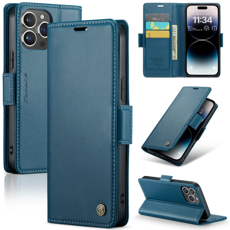 For iPhone 14 Pro Max CaseMe 023 Butterfly Buckle Litchi Texture RFID Anti-theft Leather Phone Case(Blue) - iPhone 14 Pro Max Cases by CaseMe | Online Shopping South Africa | PMC TechLife | Buy Now Pay Later Mobicred