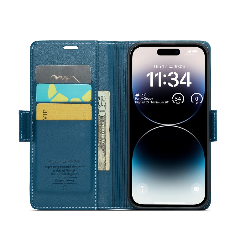 For iPhone 14 Pro Max CaseMe 023 Butterfly Buckle Litchi Texture RFID Anti-theft Leather Phone Case(Blue) - iPhone 14 Pro Max Cases by CaseMe | Online Shopping South Africa | PMC TechLife | Buy Now Pay Later Mobicred