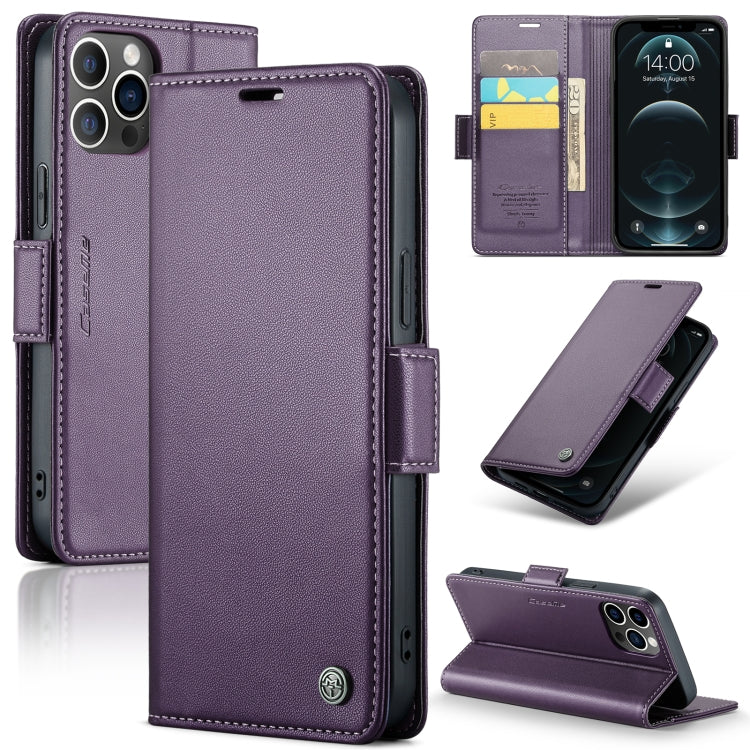 For iPhone 12 Pro Max CaseMe 023 Butterfly Buckle Litchi Texture RFID Anti-theft Leather Phone Case(Pearly Purple) - iPhone 12 Pro Max Cases by CaseMe | Online Shopping South Africa | PMC TechLife | Buy Now Pay Later Mobicred